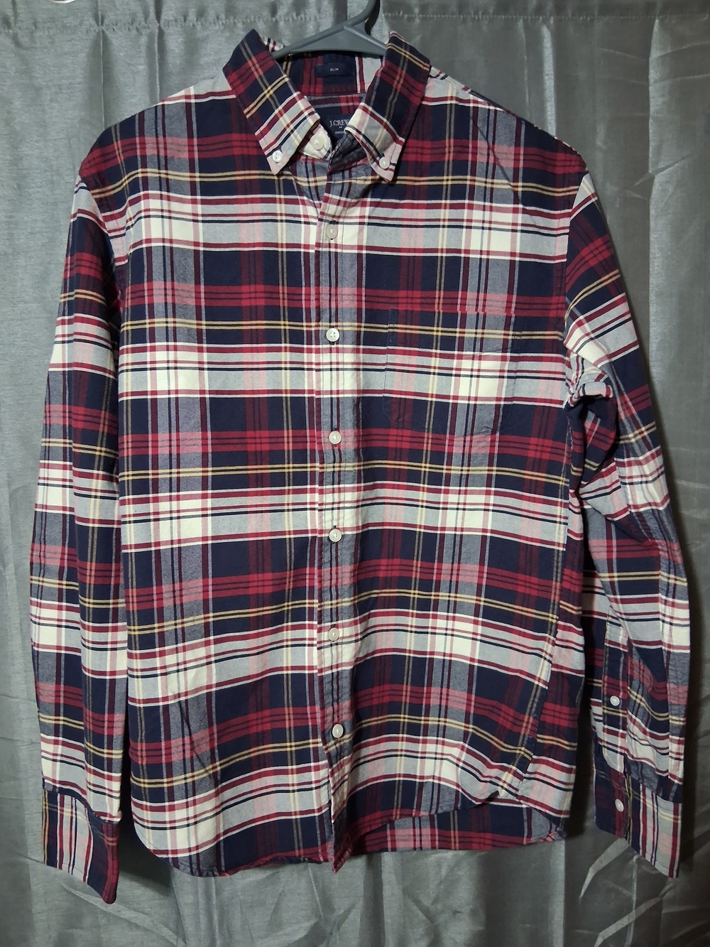 J. Crew Men's Red, Navy & White Plaid Button-Down Shirt